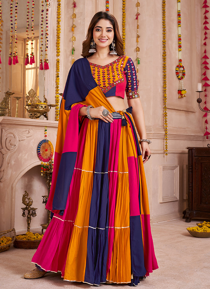 Orange And Purple Traditional Navratri Chaniya Choli