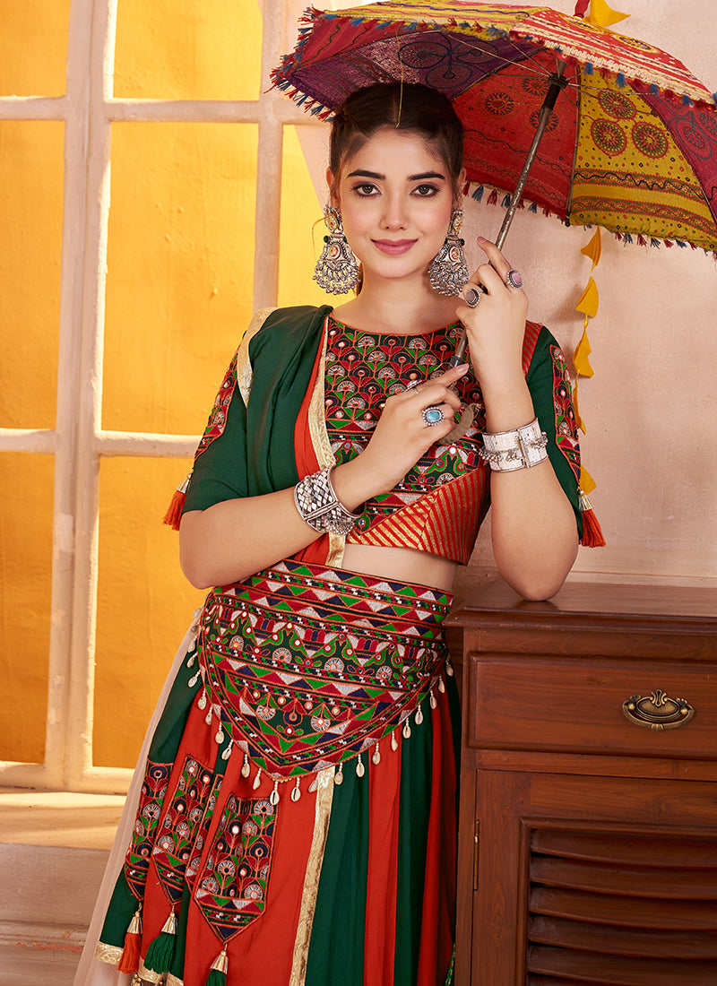 Buy Green And Orange Gujarati Lehenga Choli Online