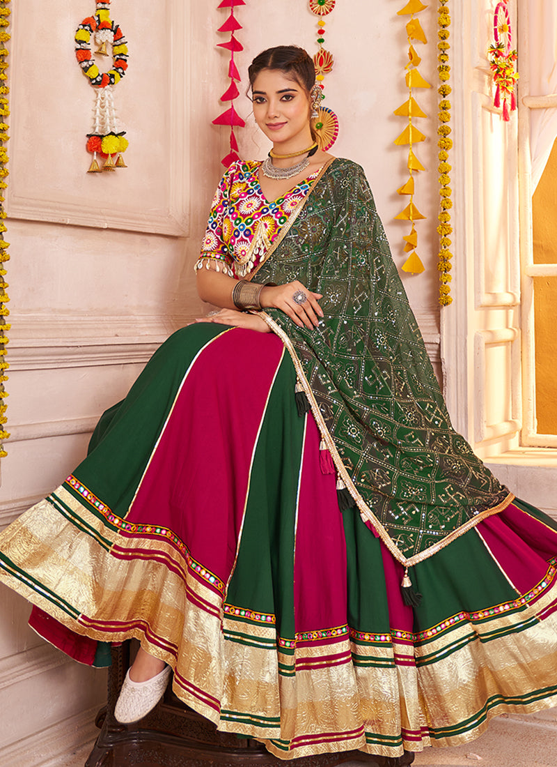 Buy Pink And Green Lehenga For Navratri
