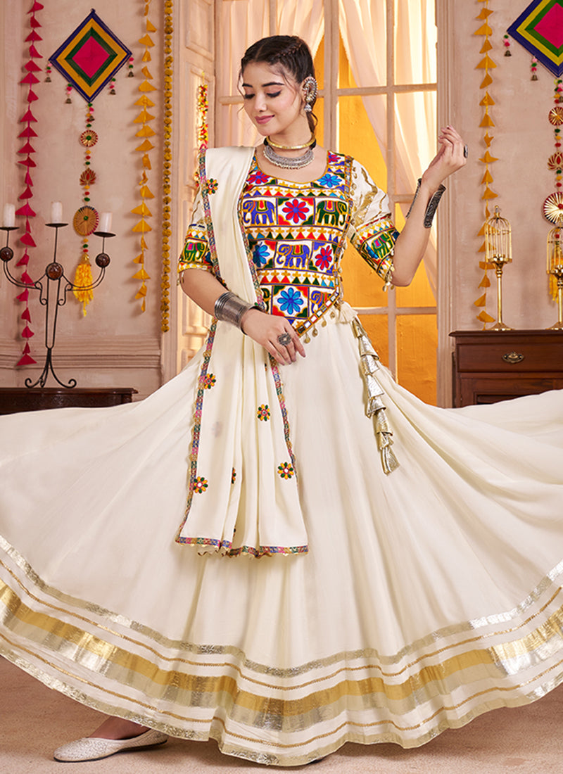 Buy Cream White Lehenga For Navratri