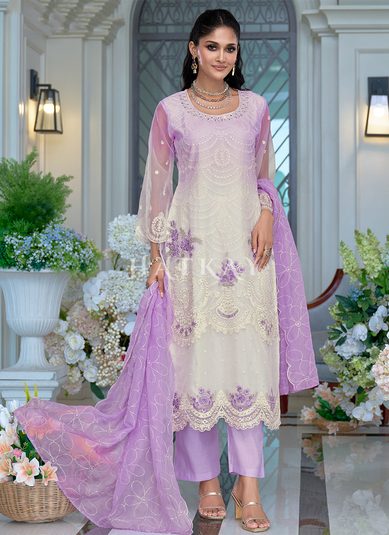 Buy Off White And Purple Pant Style Suit For Sangeet Function