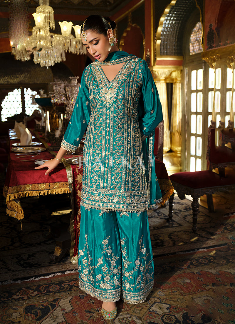 Buy Turquoise Palazzo Suit Online
