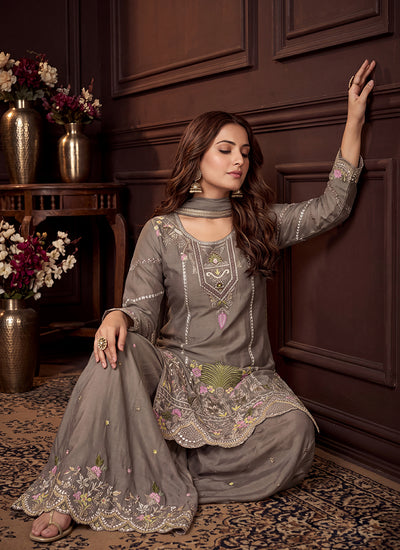 Shop Grey Multi Traditional Palazzo Suit In USA