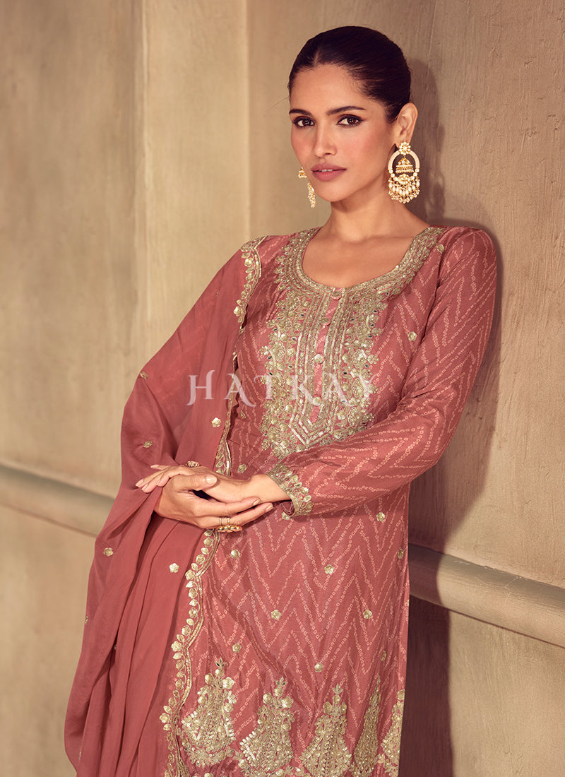 Buy Traditional Rust Red Palazzo Suit For Engagement In UK