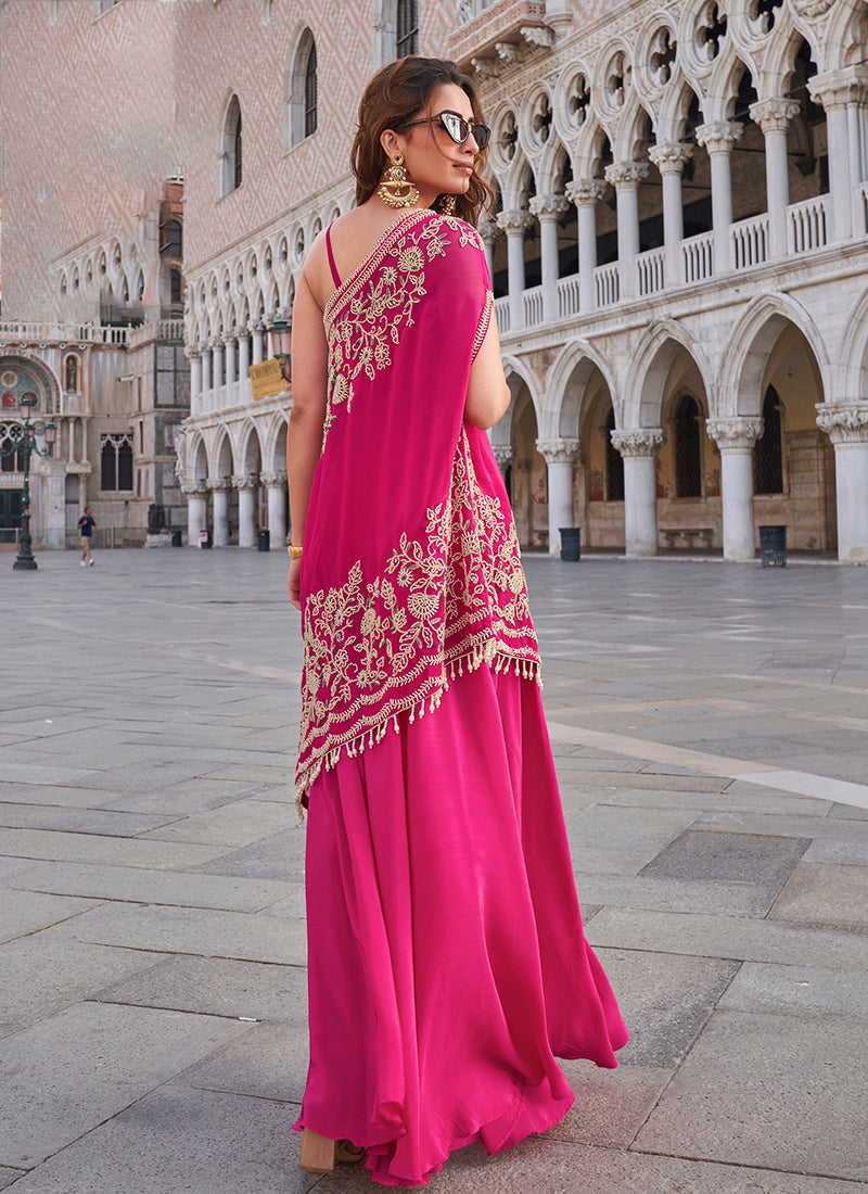 Buy Fuchsia Pink Party Wear Indo Western Set Online