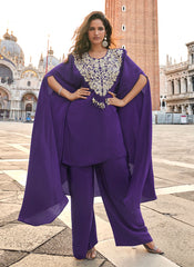 Deep Purple Embroidery Kaftan Style Palazzo Set