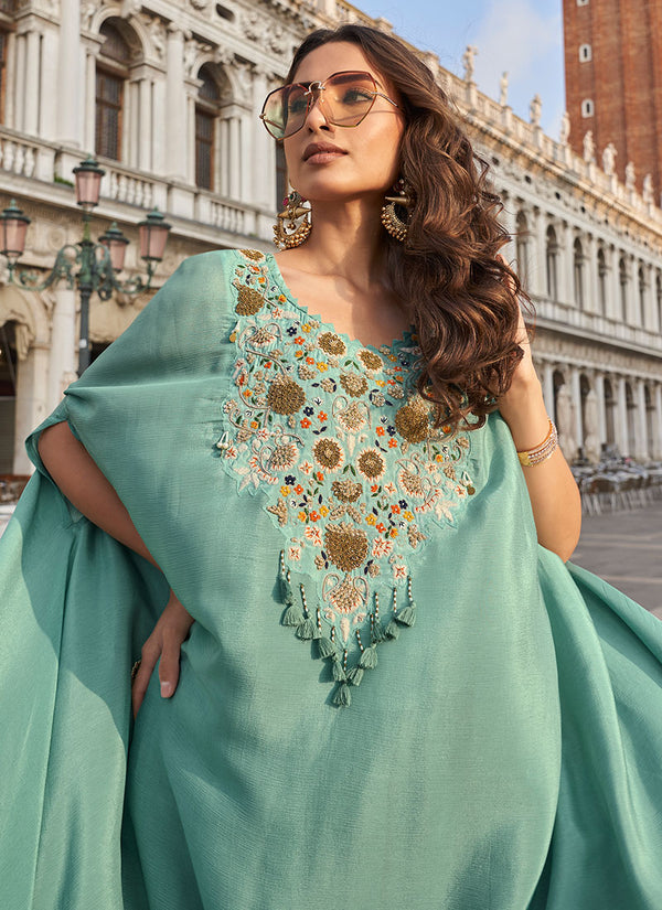 Marine Blue Embroidery Kaftan Style Palazzo Set