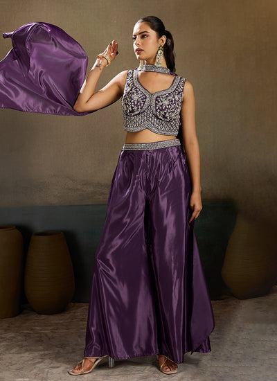 Purple Handwork Embroidery Palazzo Set