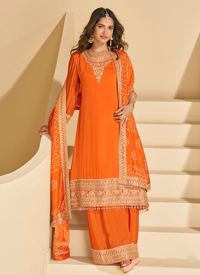 Buy Orange Designer Palazzo Suit Online