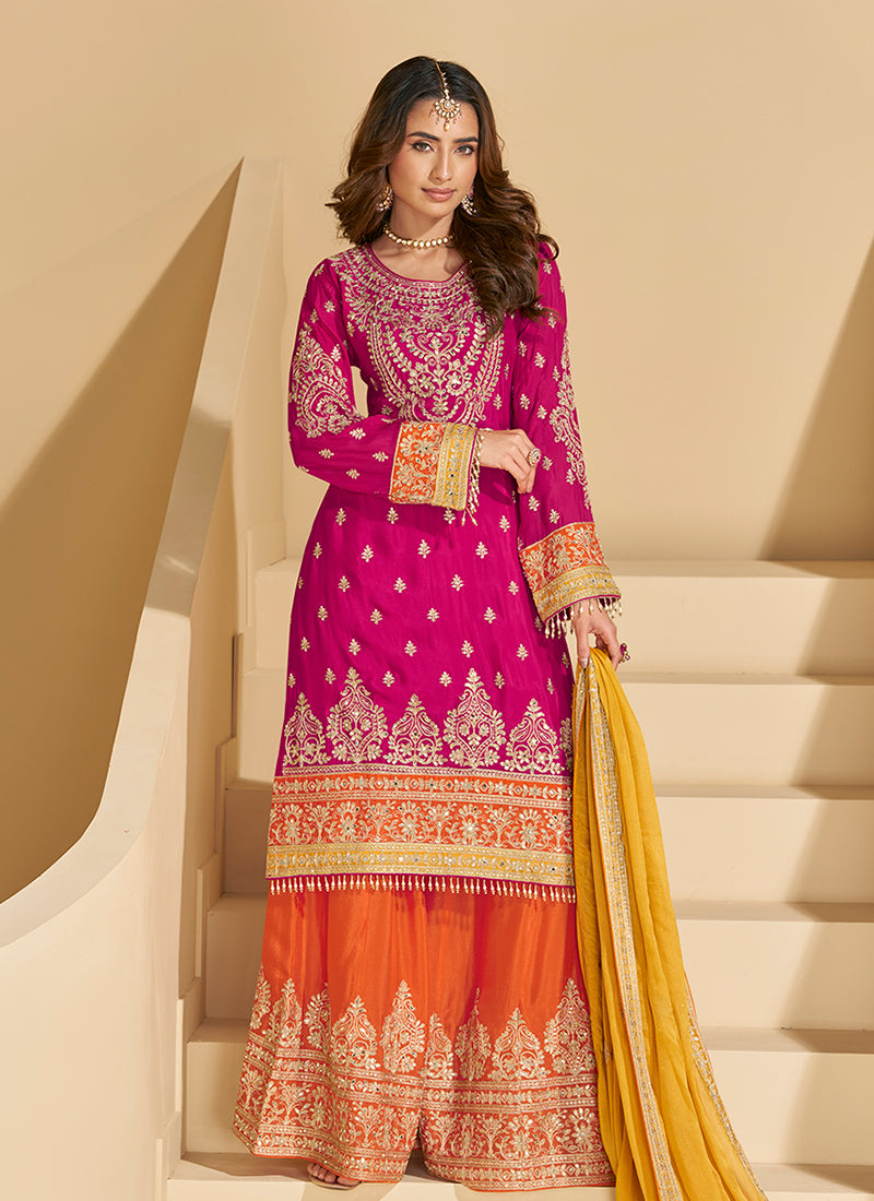 Buy Magenta And Yellow Palazzo Suit Online