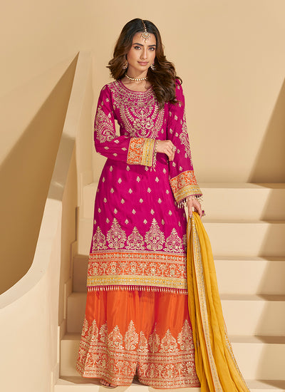 Buy Magenta And Yellow Palazzo Suit Online