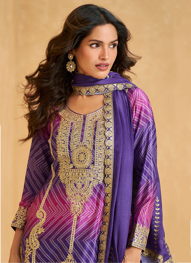 Buy Purple and Pink Festive Wear Palazzo Suit In USA
