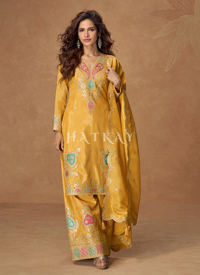Yellow Silk Palazzo Suit