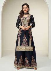 Black Embroidery Festive Palazzo Suit