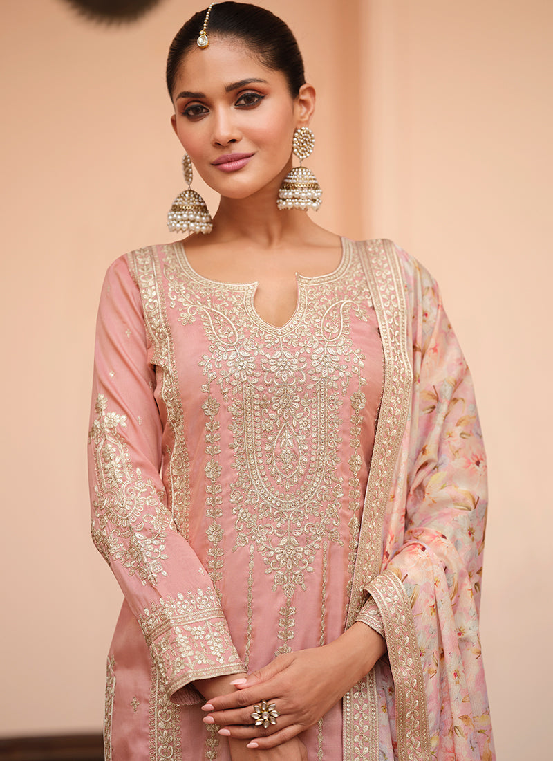 Buy Peach Palazzo Suit In USA