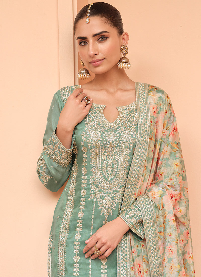 Buy Sea Green Plazzo Suit In UK
