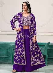 Violet Embroidered Jacket Style Palazzo Suit