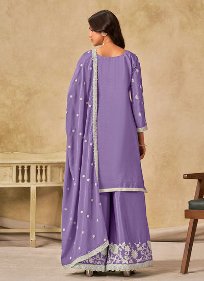 Buy Lavender Plazzo Suit Online At Hatkay