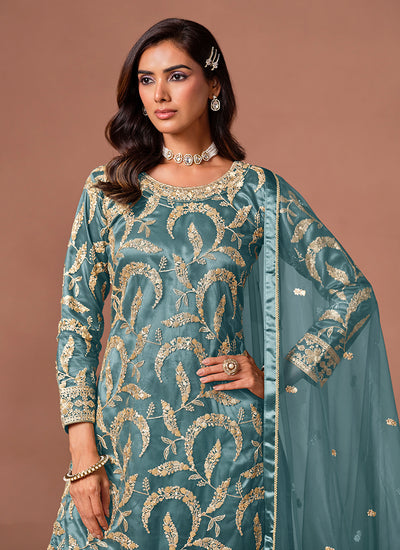 Traditional Sky Blue palazzo suit for women