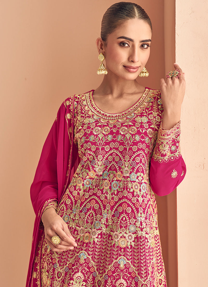 Buy Magenta Pink Anarkali Style Palazzo Suit In UK
