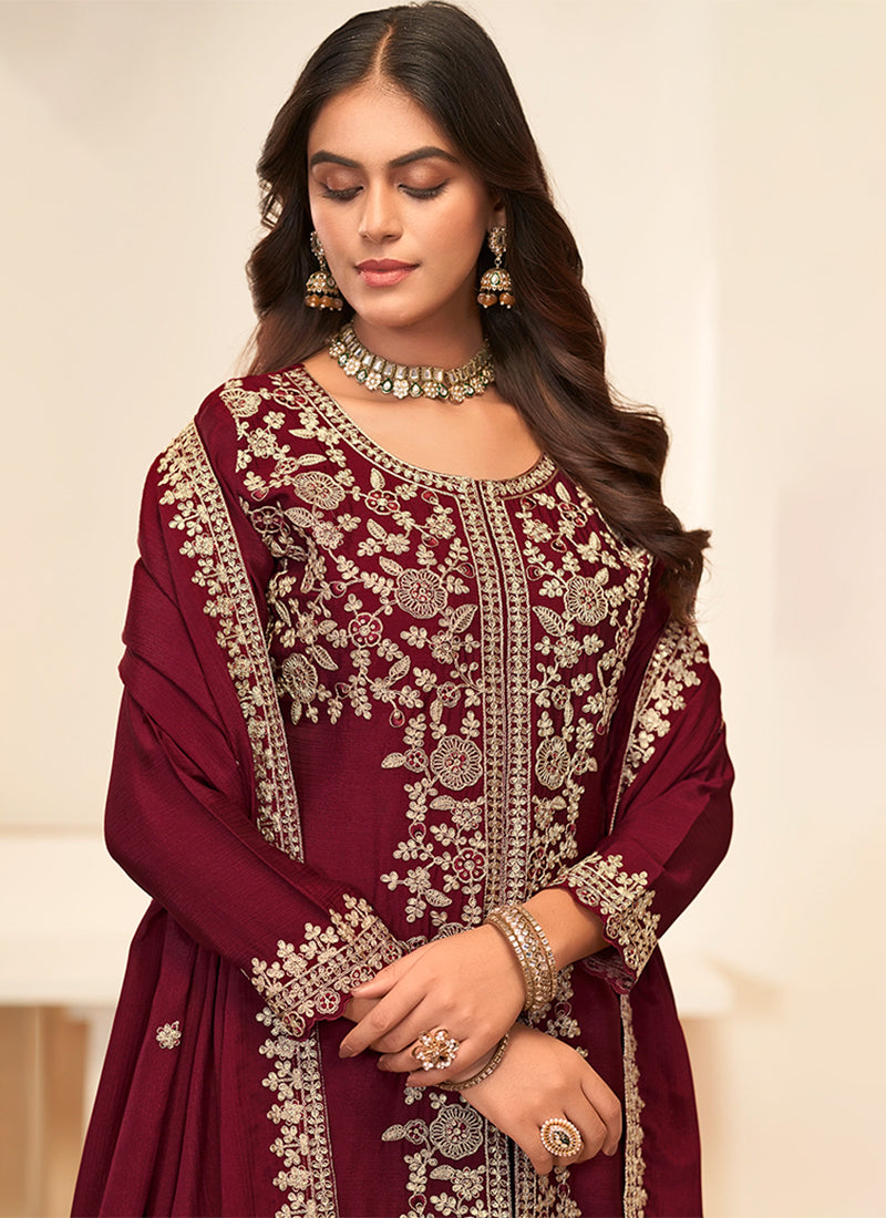 Buy Cherry Red Palazzo Suit In USA