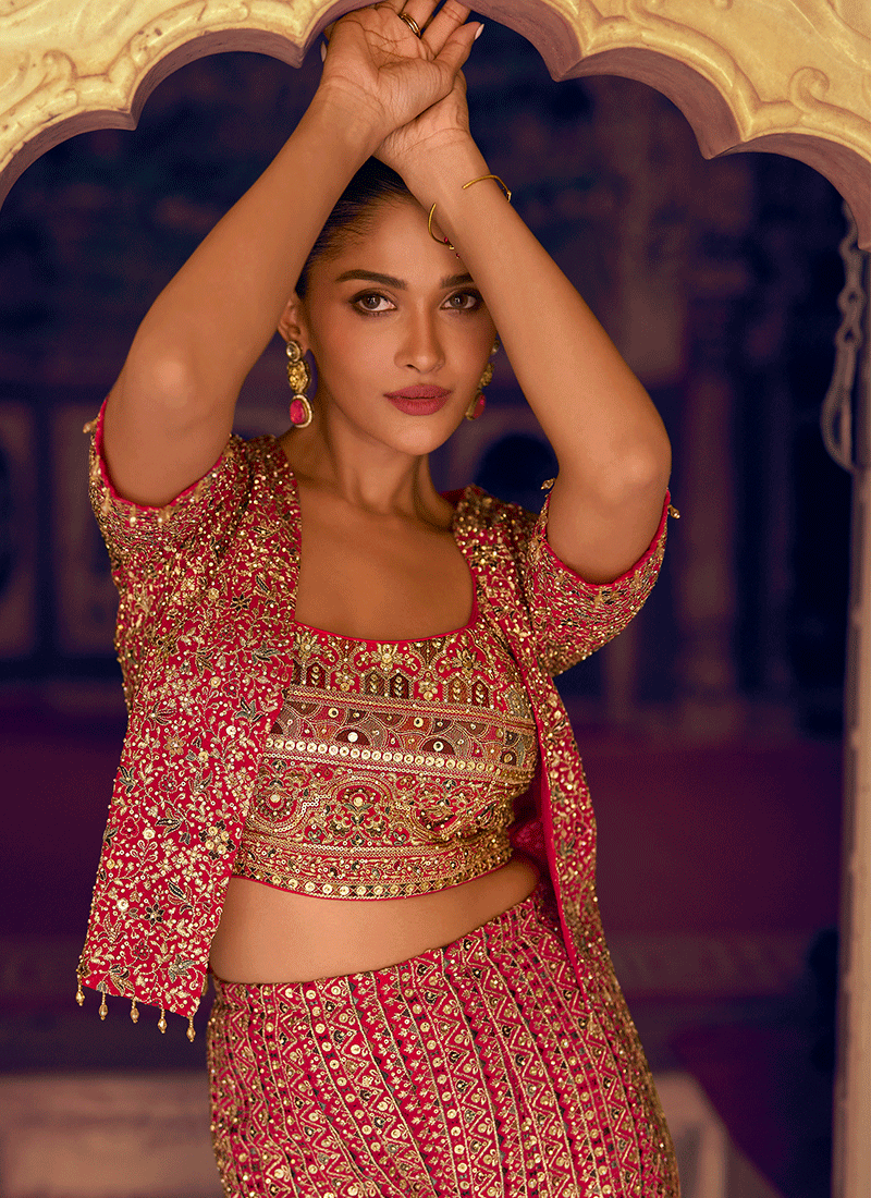 Buy Magenta Jacket Style Plazzo Set In UK