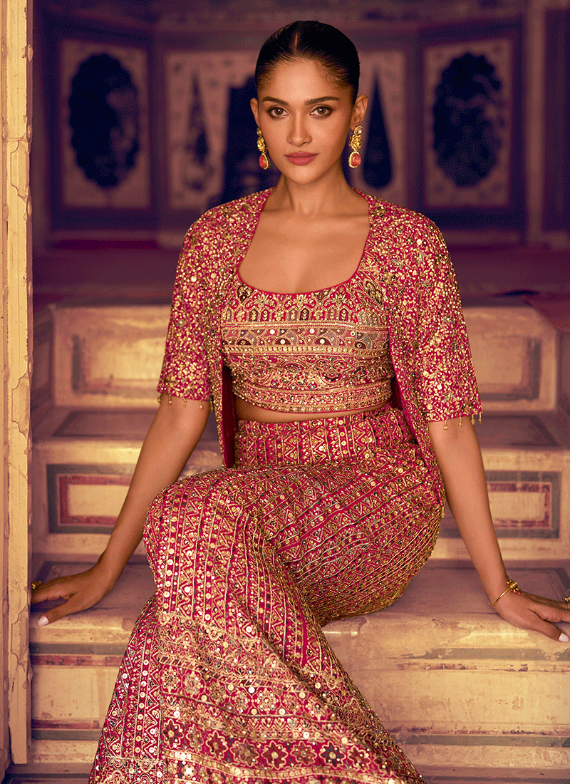 Magenta Jacket Style Plazzo Set Online