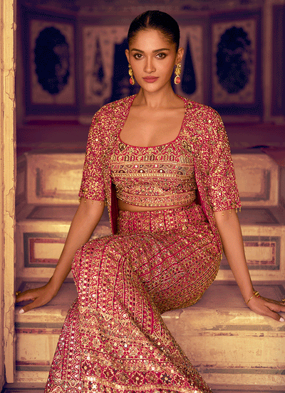 Magenta Jacket Style Plazzo Set Online