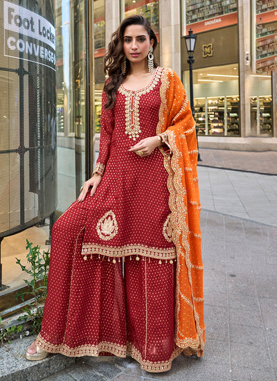 Red Party Wear Gharara Suit
