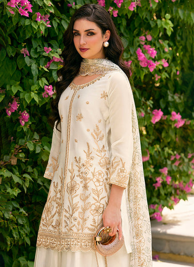 Buy Cream White Silk Palazzo Suit In UK