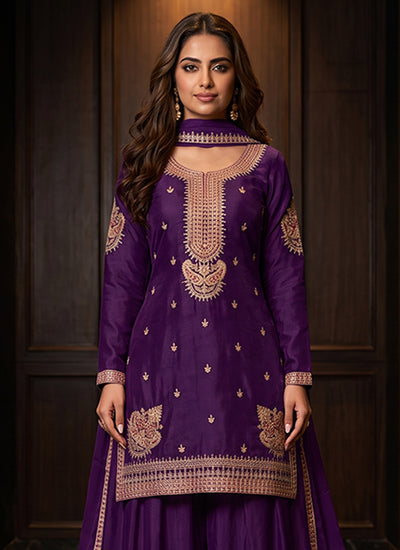 Buy Violet Embroidered Palazzo Suit In Canada