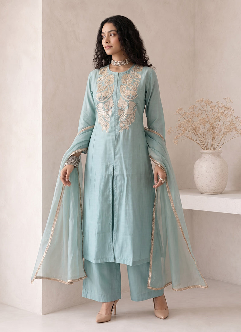 Buy Sky Blue Plazzo Suit At Hatkay