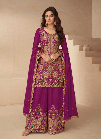 Magenta Silk Palazzo Suit
