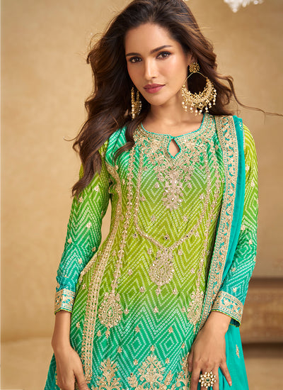 Shop Teal And Green Plazzo Suit Online