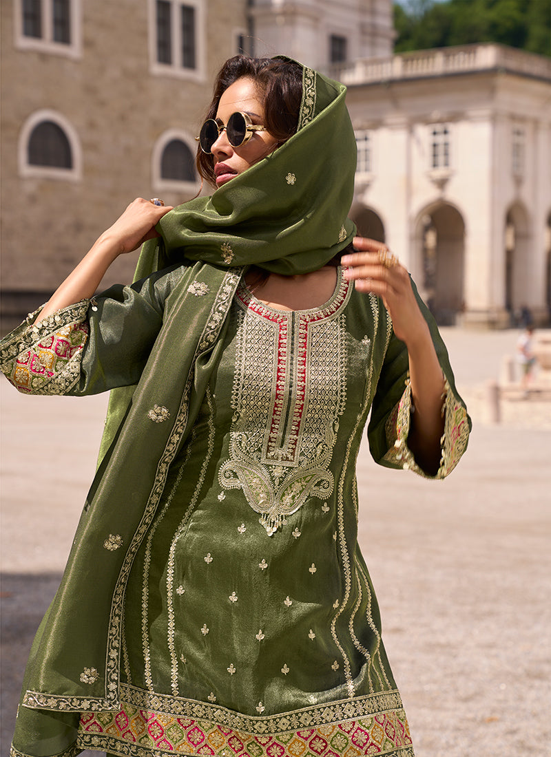 Shop Olive Green Plazzo Suit Online