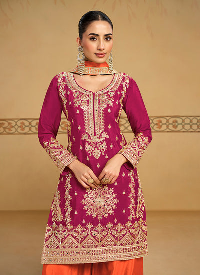 Buy Wine Traditional Palazzo Suit In USA