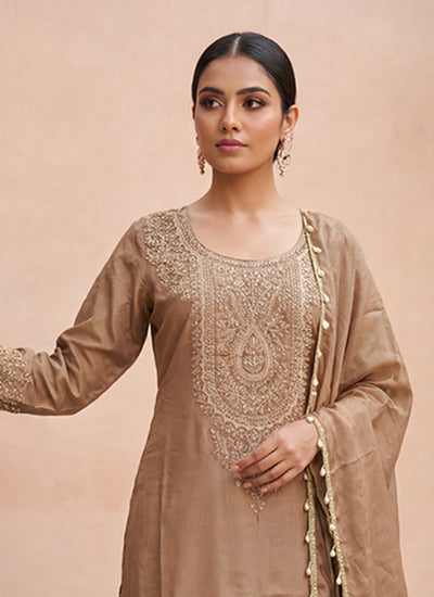 Shop Beige Silk Palazzo Suit Online