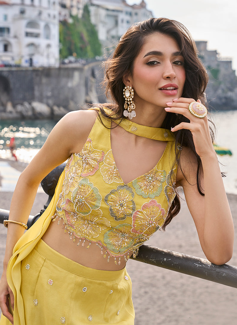 Buy Yellow Floral Co-ord Plazzo Suit In Canada