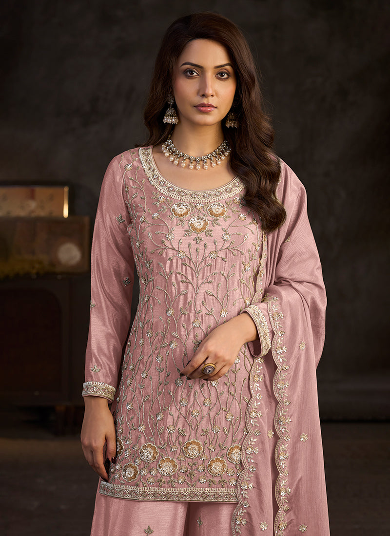 Shop Dusty Pink Embroidered Palazzo Suit In UK