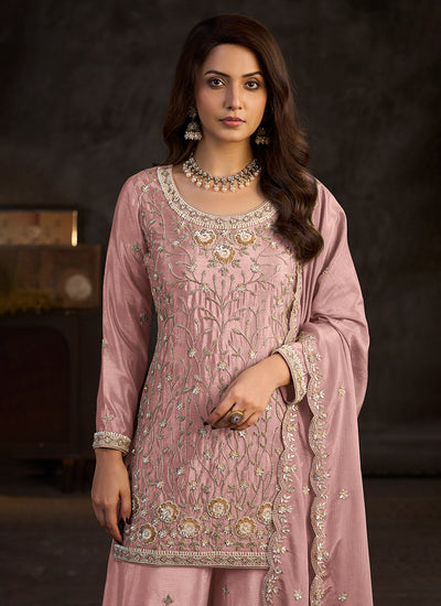 Shop Dusty Pink Embroidered Palazzo Suit In UK
