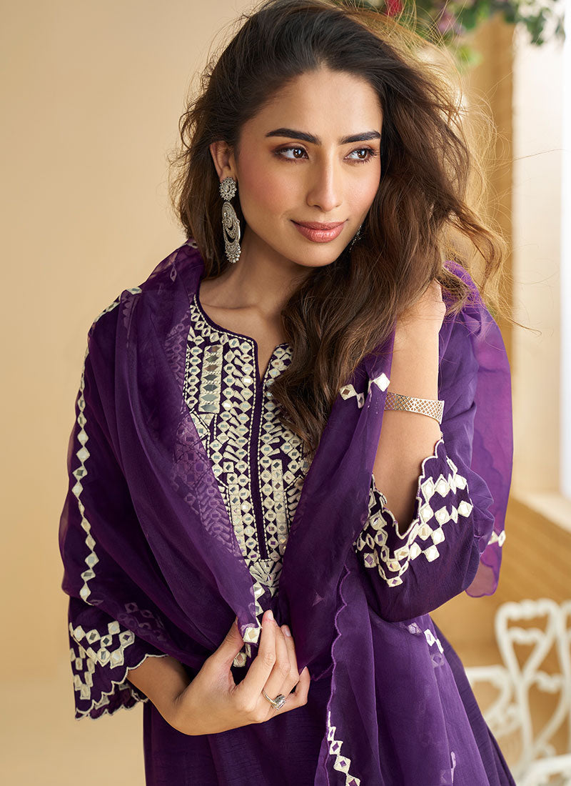 Shop Purple And Cream Palazzo Suit Online