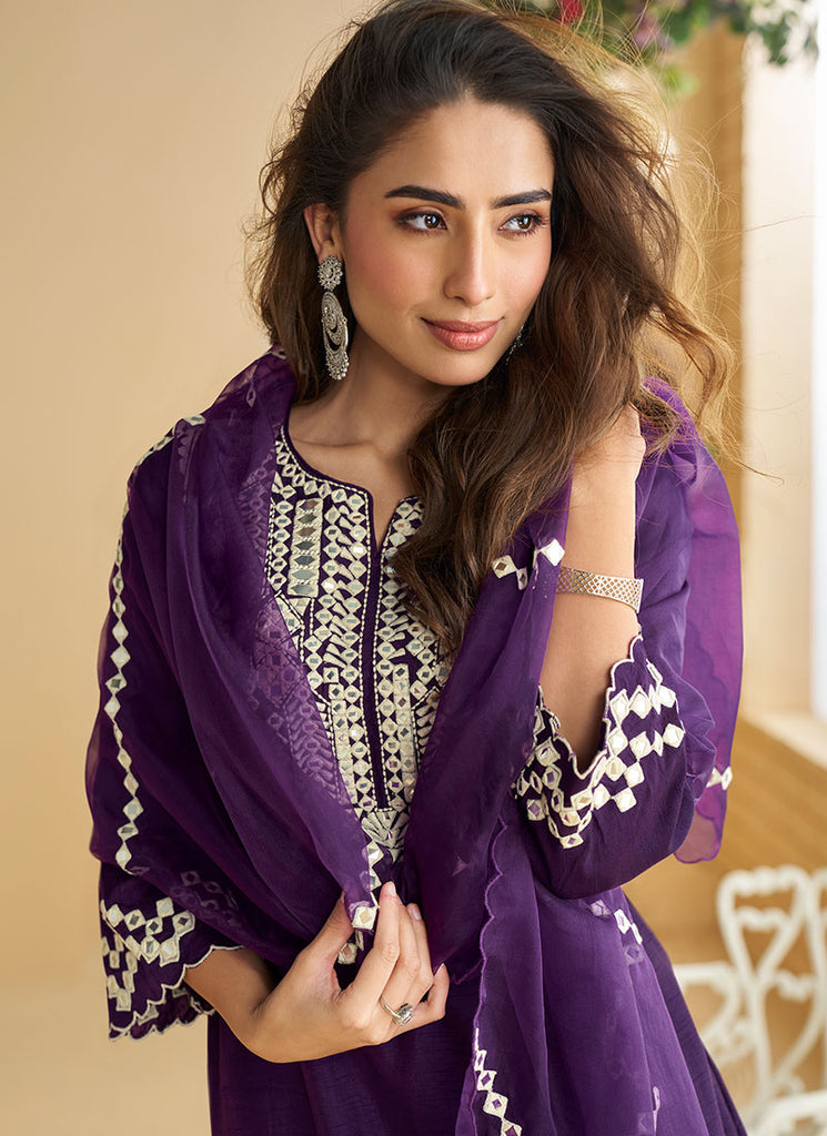 Shop Purple And Cream Palazzo Suit Online