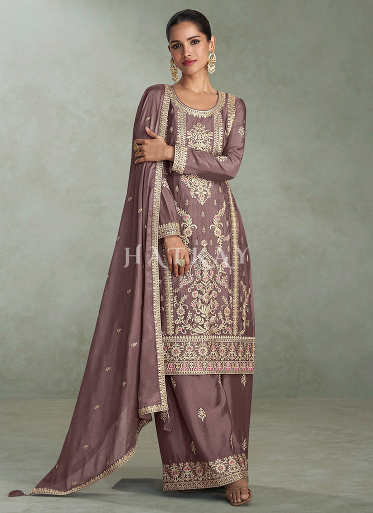Mauve Purple Festive Palazzo Suit