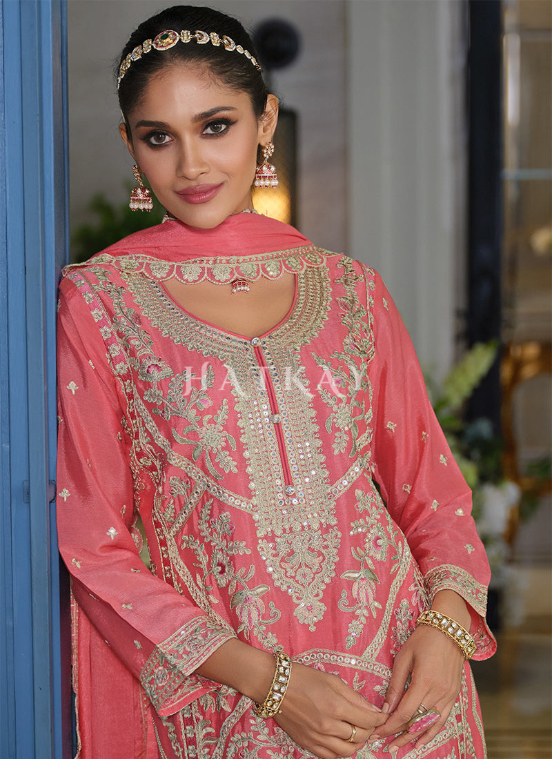 Buy Peach Traditional Palazzo Suit In USA