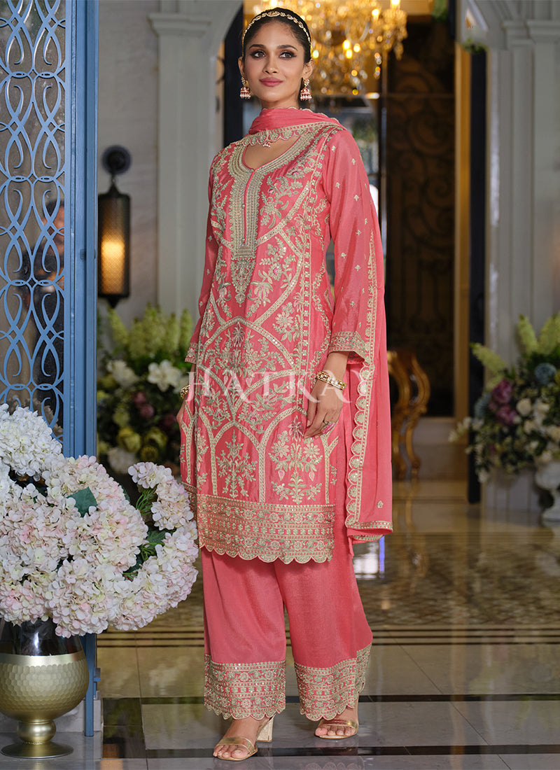 Buy Peach Palazzo Suit In UK