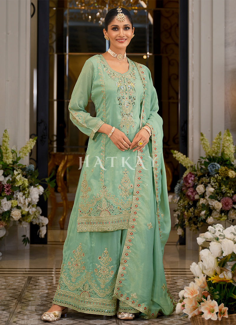 Shop Sea Green Partywear Palazzo Suit