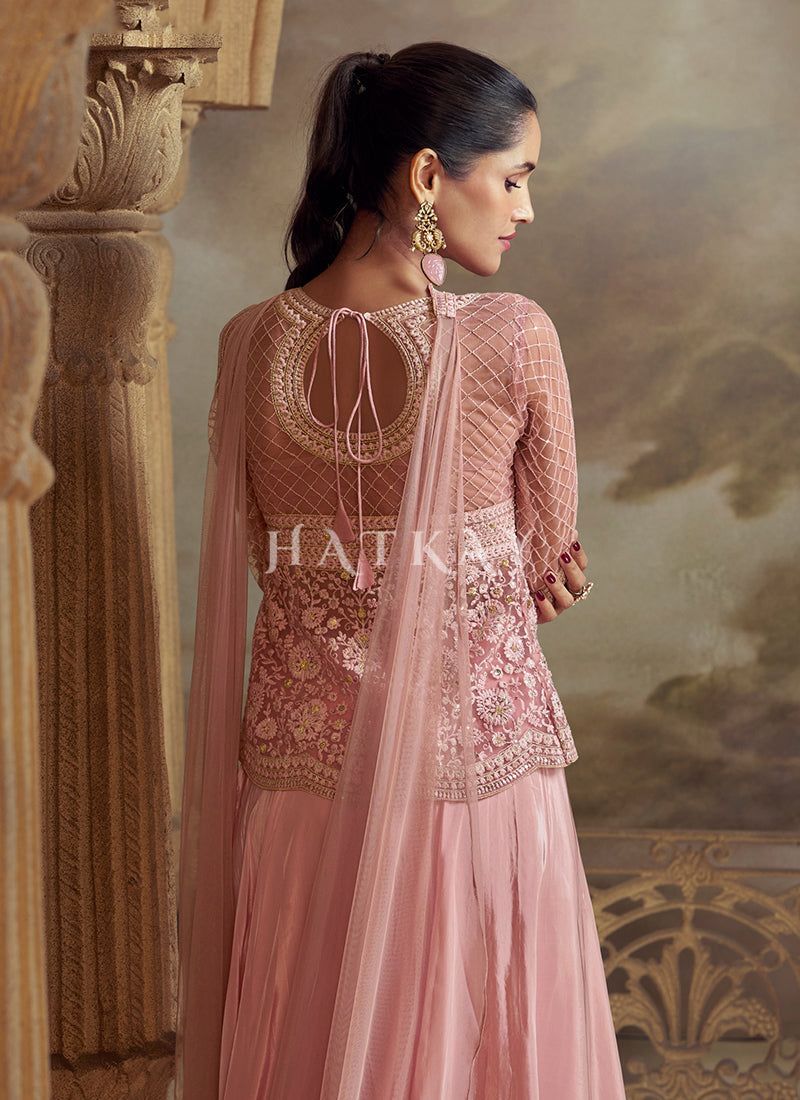 Shop Pink Peplum Palazzo Suit At Hatkay