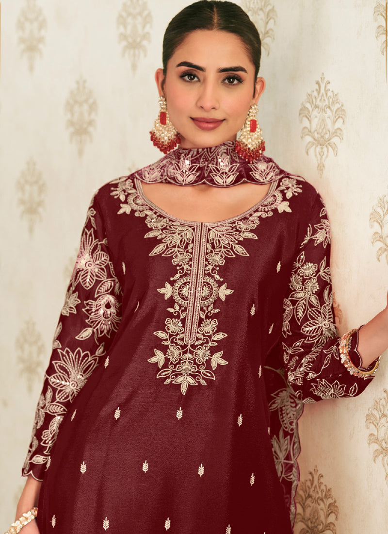 Maroon Designer Palazzo Suit for Weddings & Festive Wear