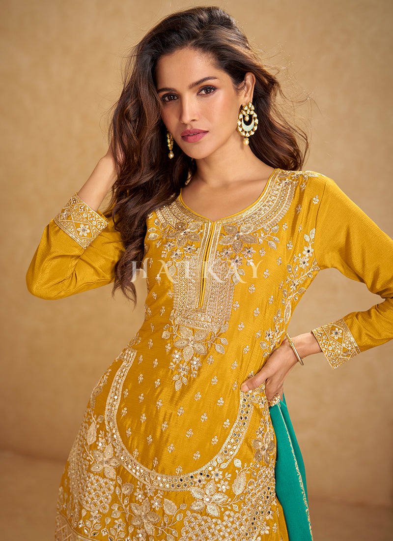 Buy Yellow Mehendi Suit In USA
