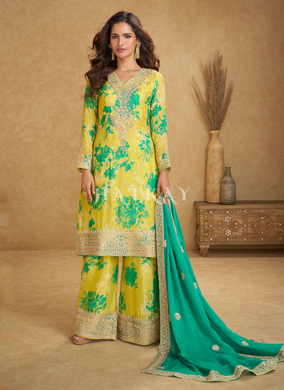 Yellow and Green Palazzo Suit